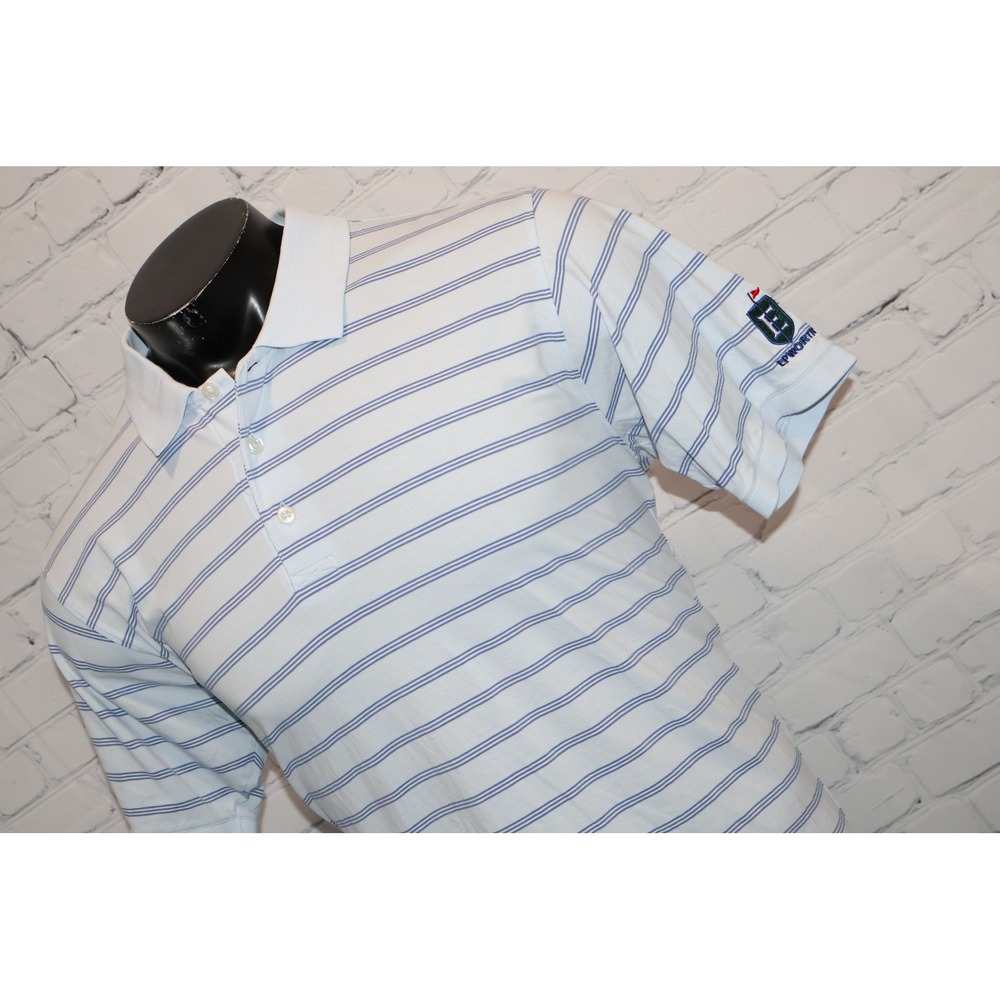 B Draddy USA Polo Mens Large Blue Striped Epworth Golf Club Pima Cotton